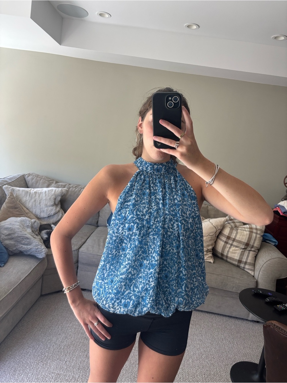 Alice + Olivia Blue Floral Halter Camisole